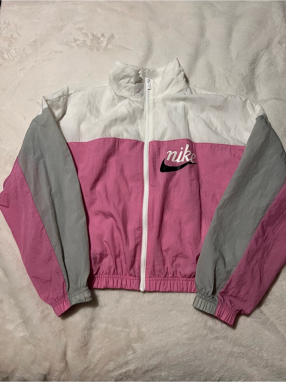 Nike Women’s Pink, White and Gray Windbreaker Jacket Size M